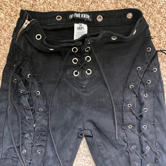 The Kript Lace Up Flared Pants - Black - Dolls Kill Size Small - Picture 2 of 5